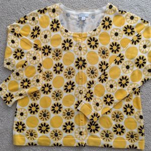 Yellow and Black Polkadot Flower Cardigan